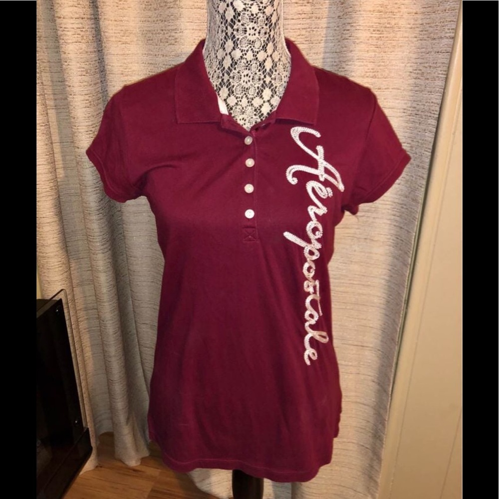 Aeropostale Maroon Button Down Collar Tee